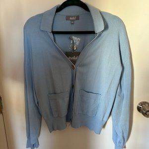 Light blue button down cardigan with collar